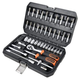Set 46 del. nasadnih ključeva sa čegrtaljkom 1/4" HEX/mm