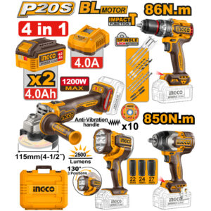COSLI251192E AKU SET (BUŠ 86NM+BRUS+UD ODV 850NM+LAMPA) SUPER INGCO