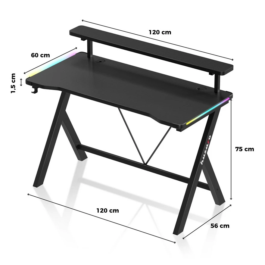 Huzaro Hero 1.9 Crni RGB Gaming sto 120x60cm - Slika 6