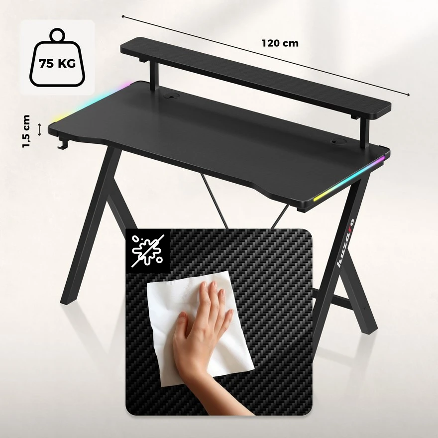 Huzaro Hero 1.9 Crni RGB Gaming sto 120x60cm - Slika 5